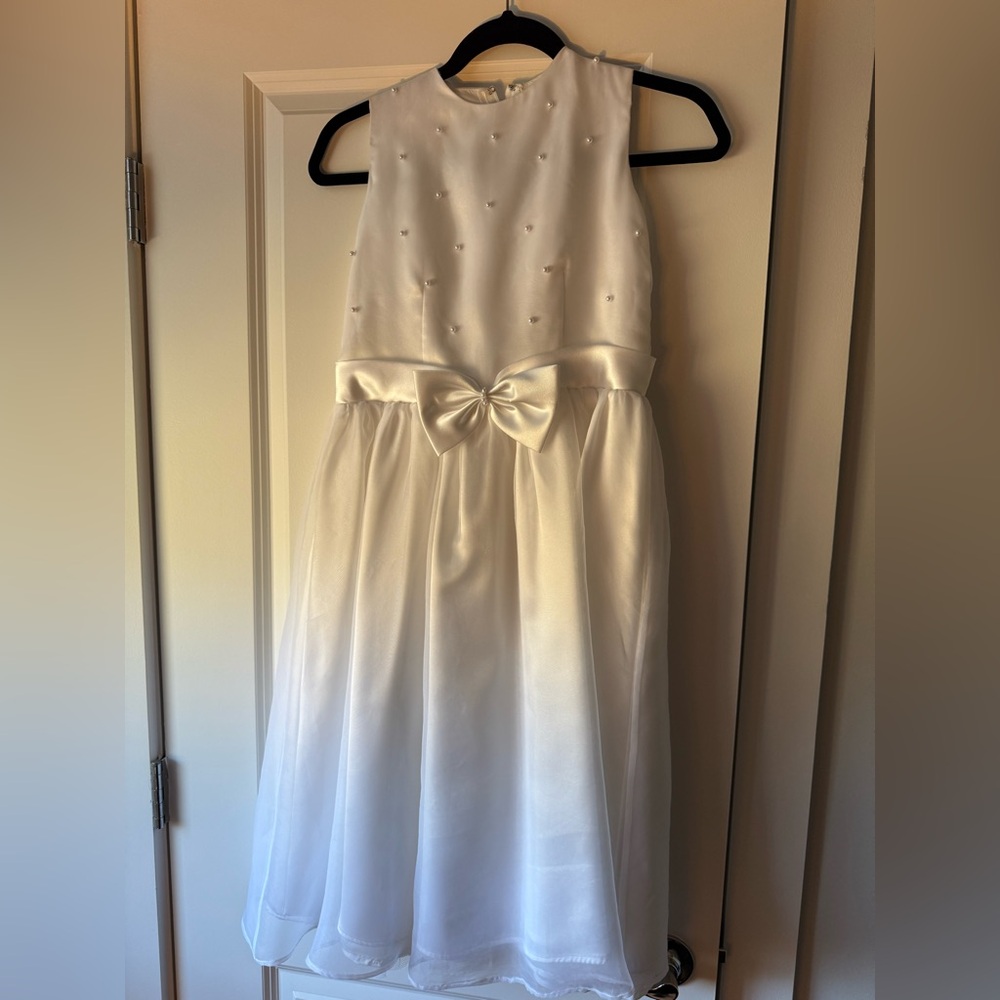 Elegant White Kids Dress with Bow